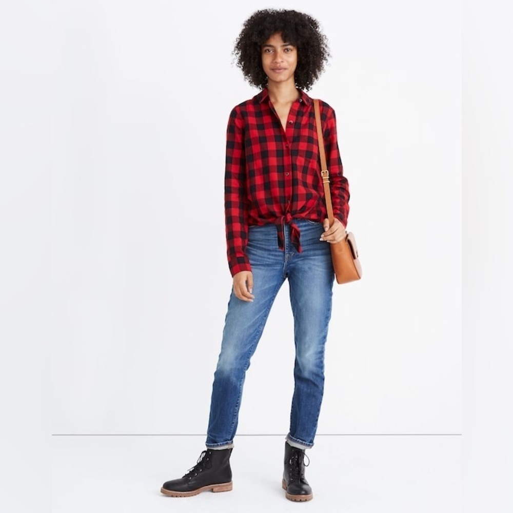 Madewell Flannel Tie-Front Shirt in Buffalo Check